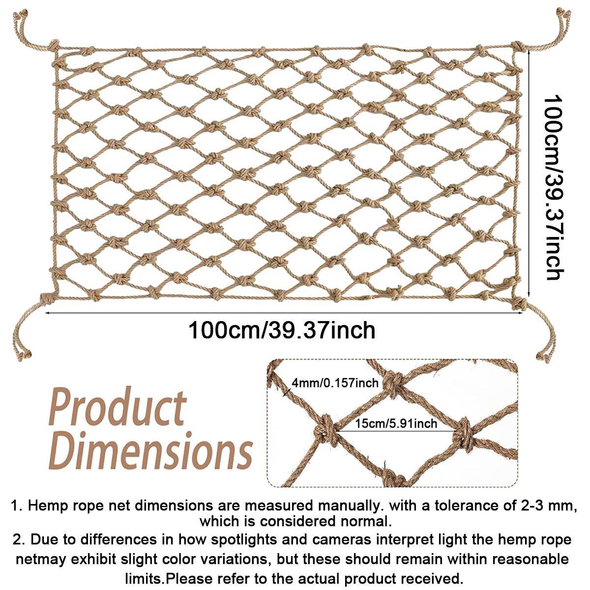 Hemp rope netting, plant support netting, balcony and stair railing netting, indoor and outdoor decorative rope netting, and multi-purpose netting 100x100cm/39.37x39.37
