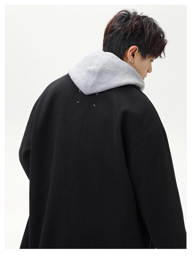Men's Mid-Length Wool Coat - Dragon & Phoenix Design, Autumn/Winter Korean Style, Thick Windbreaker, Loose Fit, Trendy Brand Lapel Jacket.