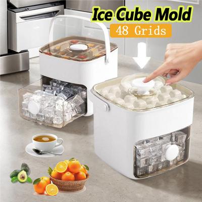 48 Grids Ice Cube Mold Easy Release Ice Maker 1L Große Kapazität Freeze Store Ice Bucket DIY Whisky Cocktails Saft Kaffee Hause