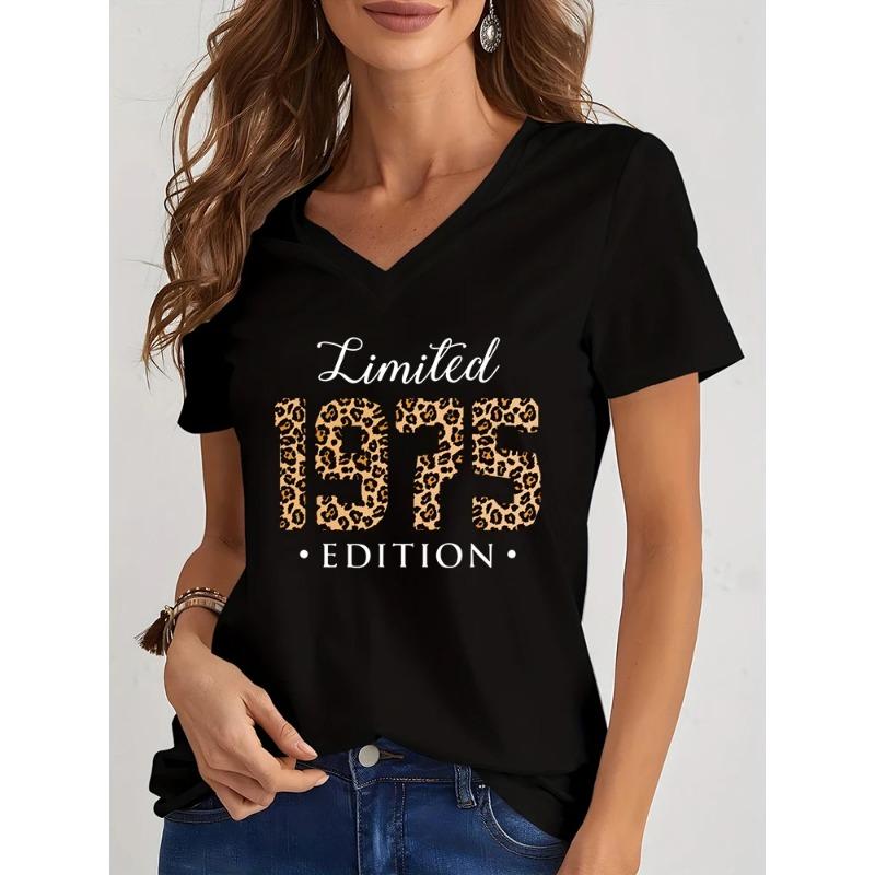 

Limited 1974 Edition Print TShirt Streetwear Leopard Years Women Top Harajuku Tee Female Clothes 1975 Birthday V Neck T-shirt S