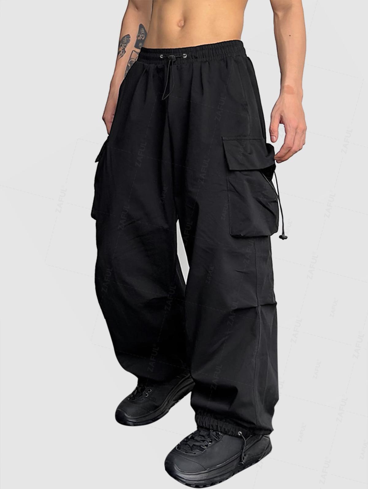 

ZAFUL Loose Fit Drawstring Pocket Design Beam Feet Parachute Cargo Pants S чёрный