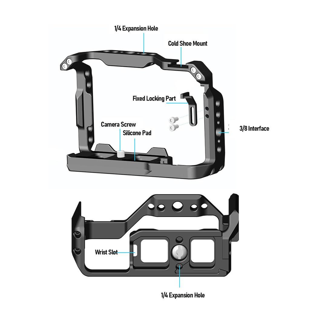 ZV E10 Kamera Aluminium Video Shooting Cage mit Blitzschuhhalterung und Vollkamera-Käfig für Sony ZV E10 Kamera Gehäuse Rig Käfig, Rig, 1/4" 3/8" Gewinde,