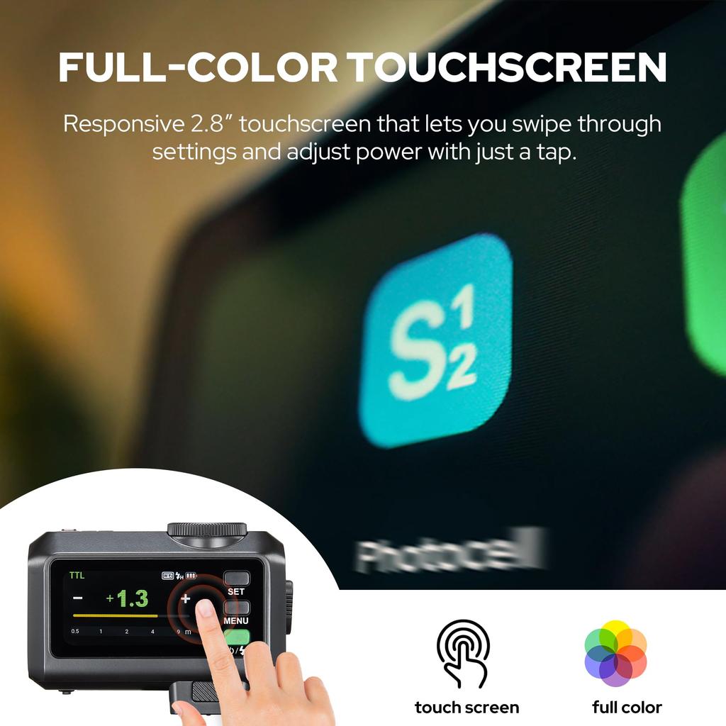 GODOX iT30Pro F TTL Flash for Fuji Color Compact Yet 560 Full Wireless Optical Control for On-Camera Cameras, Touch-Sensor LCD, High-Performance,