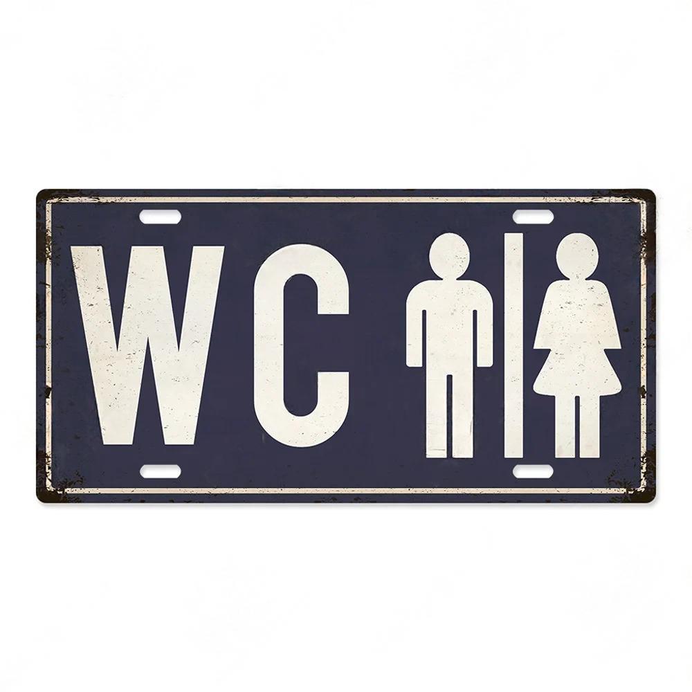 Restroom Metal Signs Wall Decor Plaque Metal Vintage License Plate for Home Bar Club Toilet Bathroom Restroom