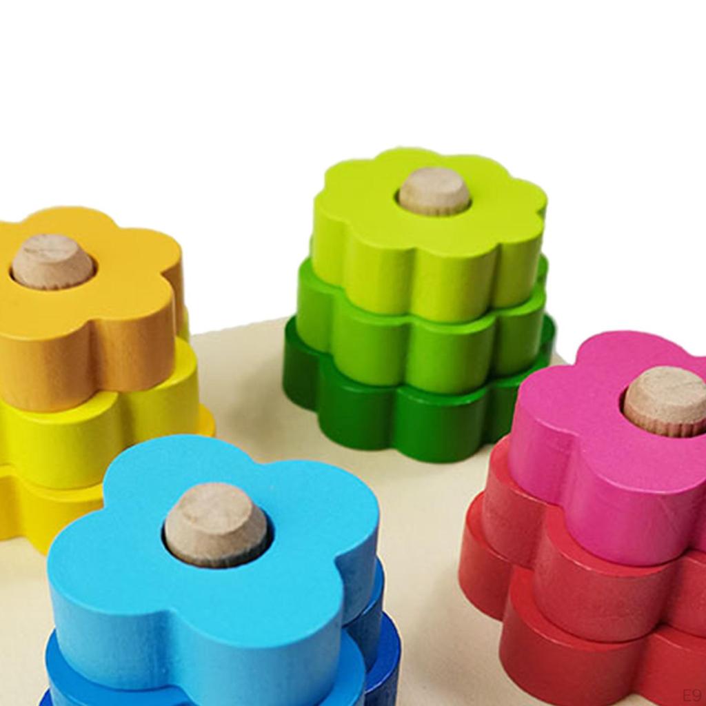 Wood Shape-Sorting Geometric Stacker Building Blocks Educational Cognitive for Toddler Kids Children