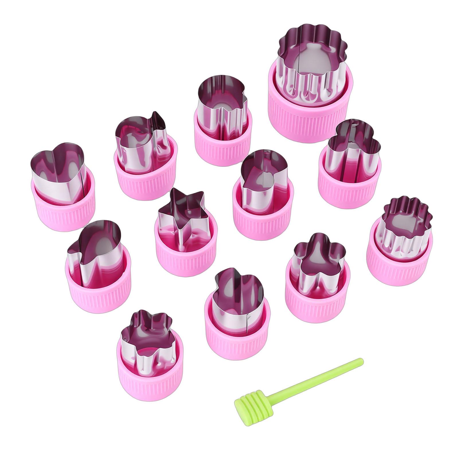 

12PCS Cookie Cutter and 1 Demolding Rod Stainless Steel Cutting Mold for Dough Vegetable Fruit Green фіолетовий