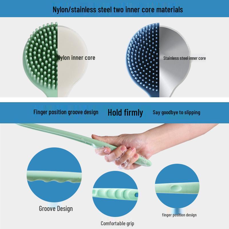 Silicone Long-Handled Bath Brush - Soft Bristle Back Scrubber for Easy Cleaning