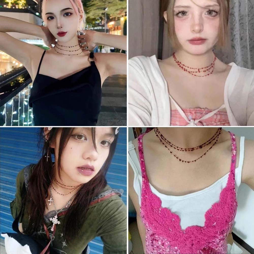 Cross Necklace Gothic Blood Drop Earrings Blood Drop Tassel Choker Gothic Blood Drop Bracelet  Lady