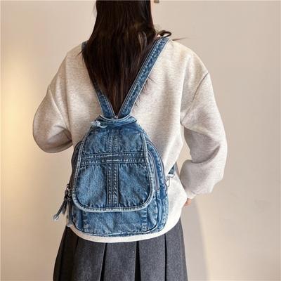 Fashion Dual-Use Denim Backpack Denim Fabric Large Capacity Travel Bag Multi-Functional Retro Backpack Casual Use