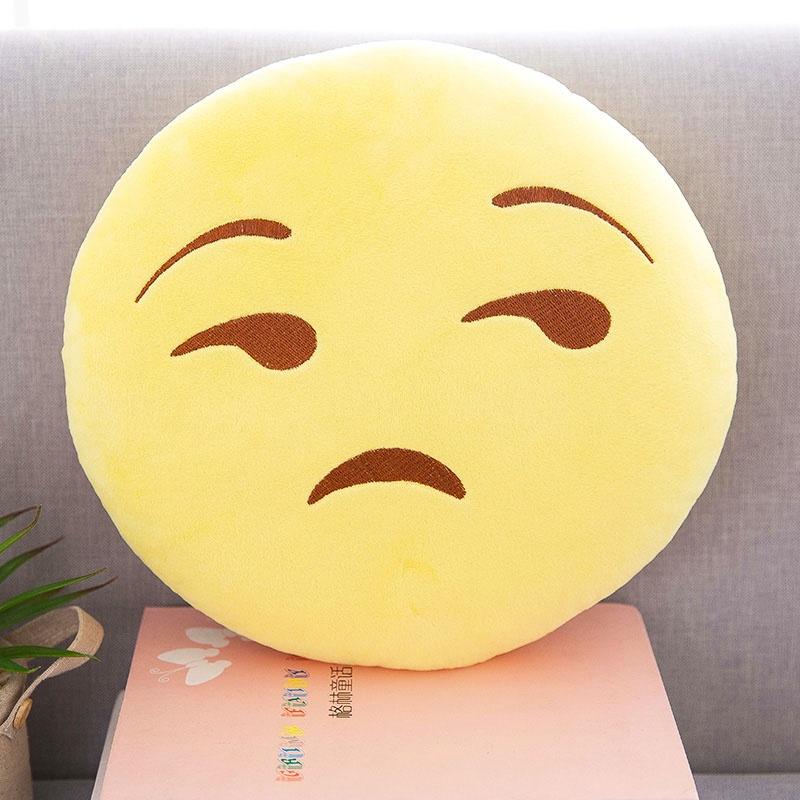 Charming 13" Yellow Round Emoji Pillow With Cute Fun Design And Soft Plush Material