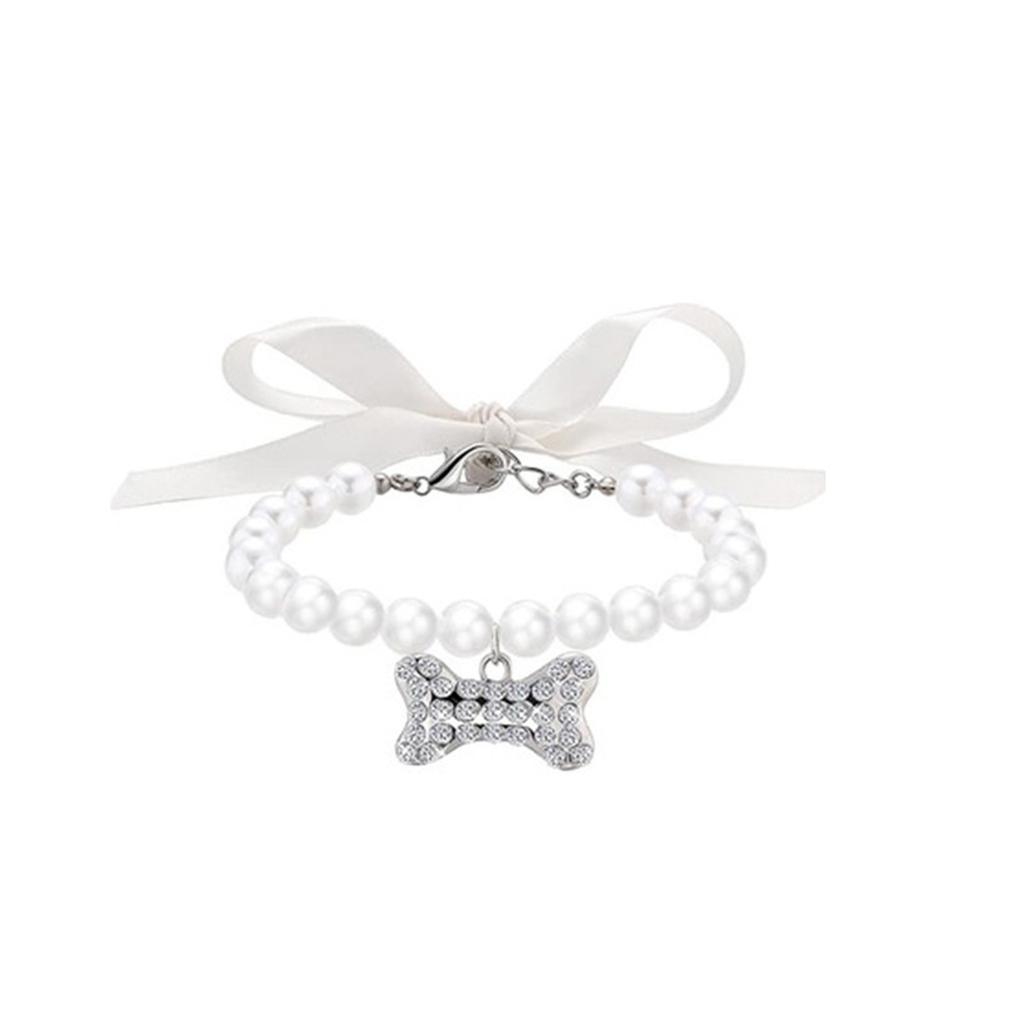Pet Pearl Necklace Collar with & Heart Rhinestone Pendant for Small Dogs Cats