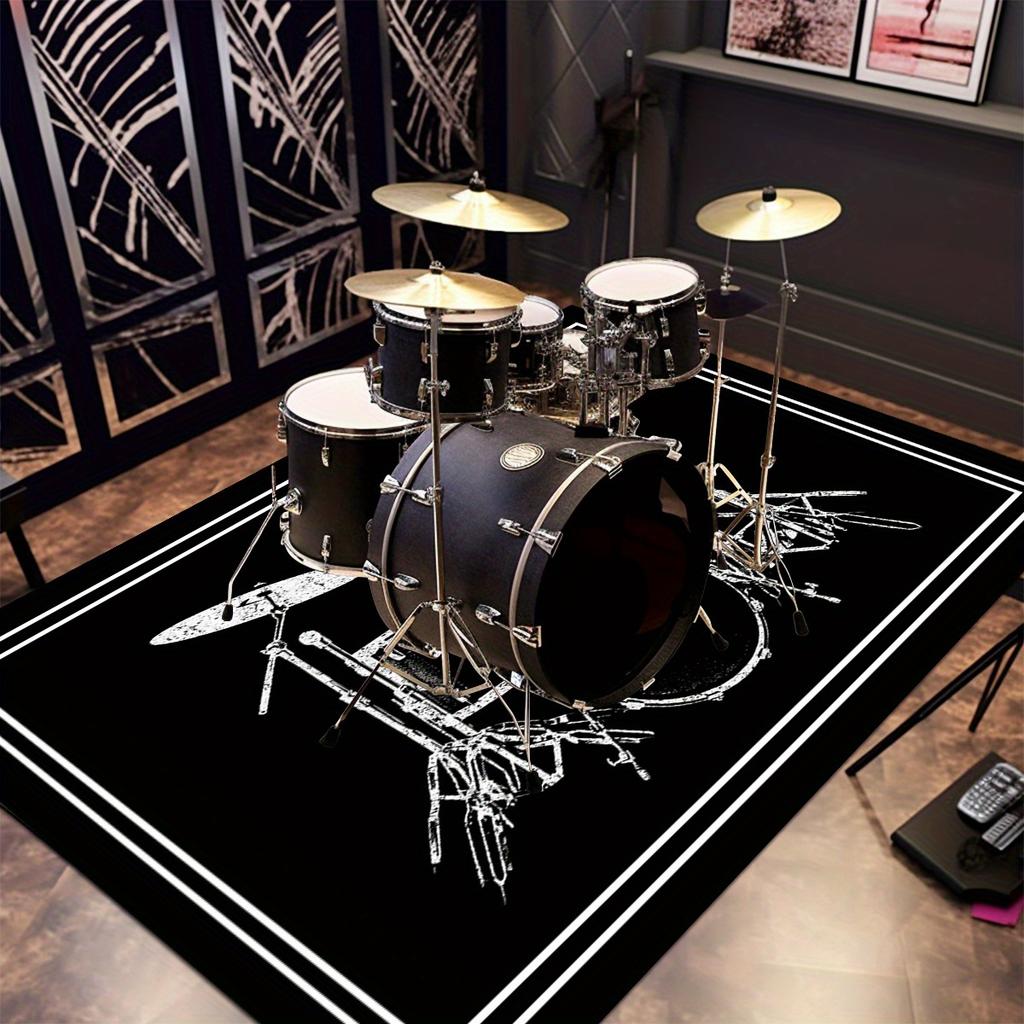 Drum Set Music Theme Rug: Non-Slip Washable Mat for Indoor Outdoor, Bedroom, Living Room, Entryway, Dorm Home Decor