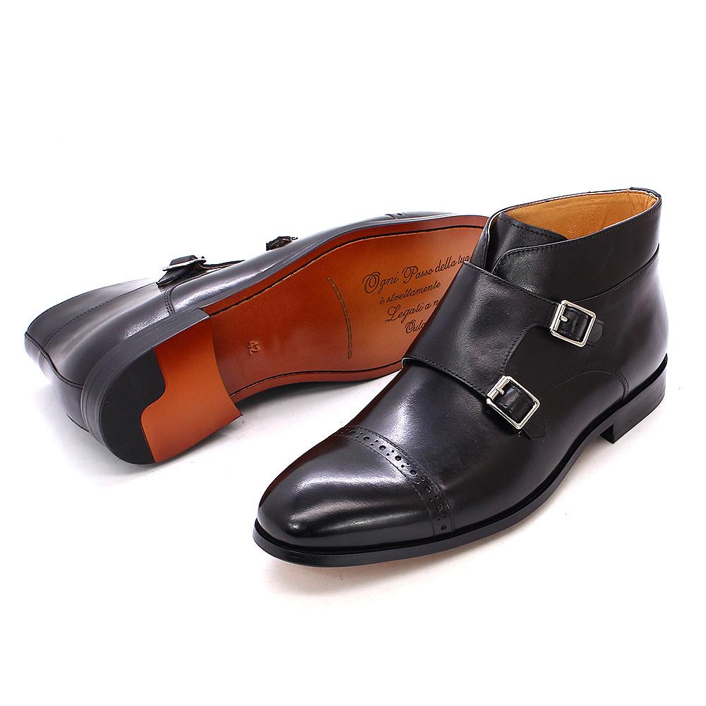 Fashion Sale 38-47 Mens Ankle Boots Genuine Calf Leather Double Buckles Monk Strap Basic Shoes Men Cowboy  Fashion Motorcycle Boots