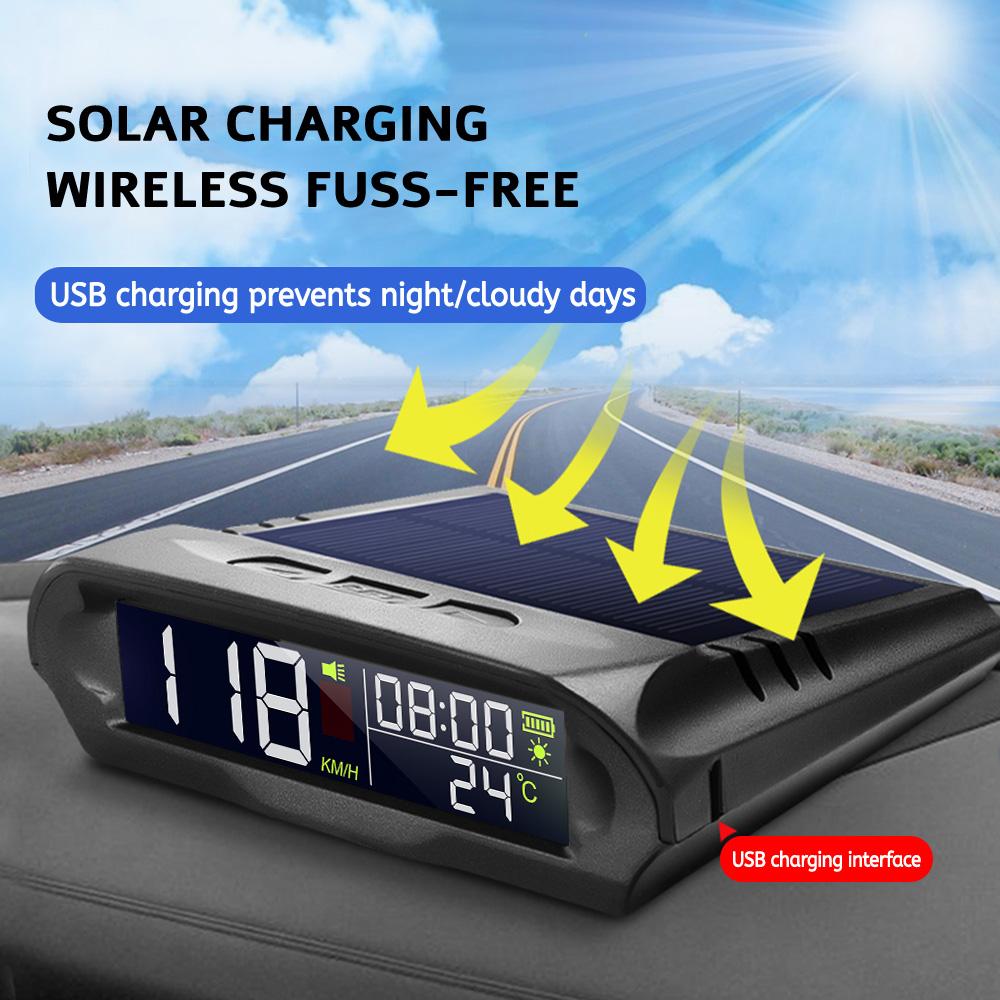 Car Electronic HUD X98 Solar Digital Speedometer Gauge MPH KM/H Windshield Speed Projector Security Alarm Wireless Universal