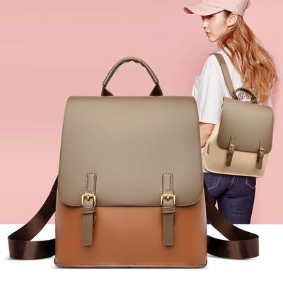 Vintage Contrast Backpack Women's New Fashion School Bag Women's College Student Leather British College Style Women's Backpack