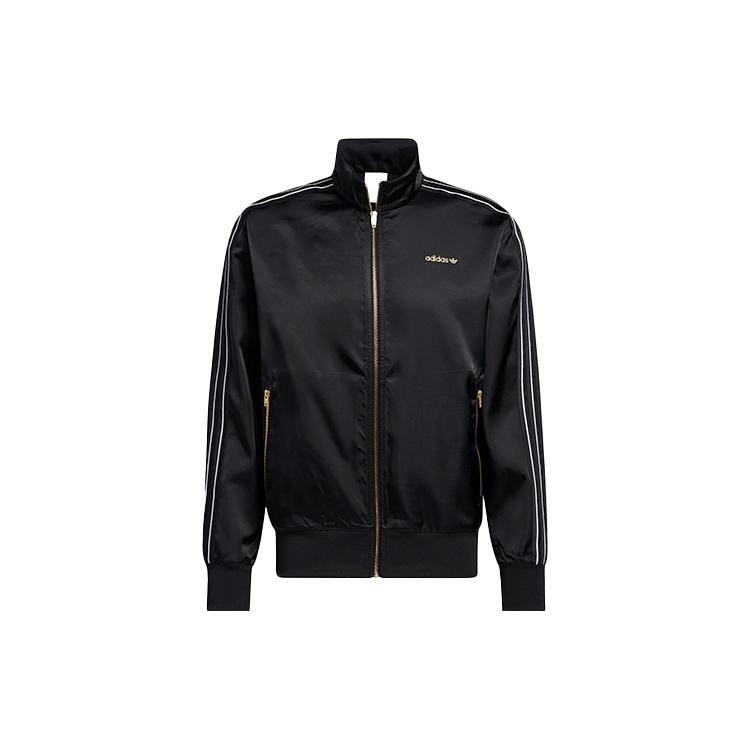 Men s adidas originals Stand Collar Stripe Zipper Ribbed Cuff Long Sleeves logo Sports Jacket Black H31290 S