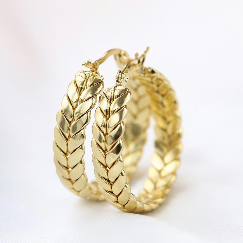 Peace Leaf Hoop Earrings Stainless Steel Wheat Ears European and American Trend Earrings
