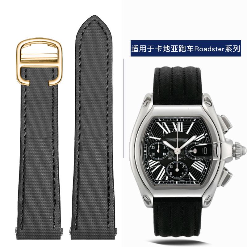 

19mm 20mm For Cartier Roadster W6206018 W6206017 Nylon Watchband Men Canvas Quick Metal adapter Cowhide Watch Strap accessories 19mm