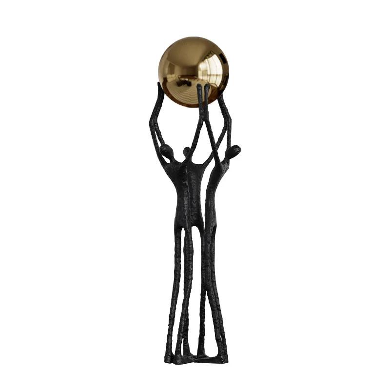 Metal Handicrafts Simulated Human Figure Sculpture Golden Ball Ball-bearer Figurine Metal Figurine Home Decoration Accessories