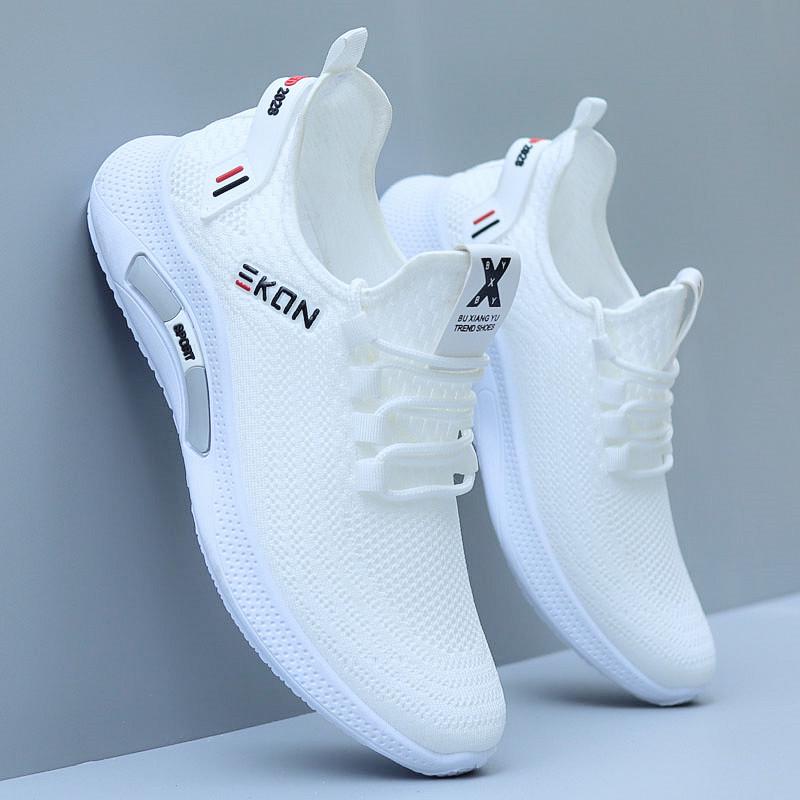 2025 Men's Breathable Trendy Mesh Running Sneakers - Versatile Soft Sole Casual White Shoes