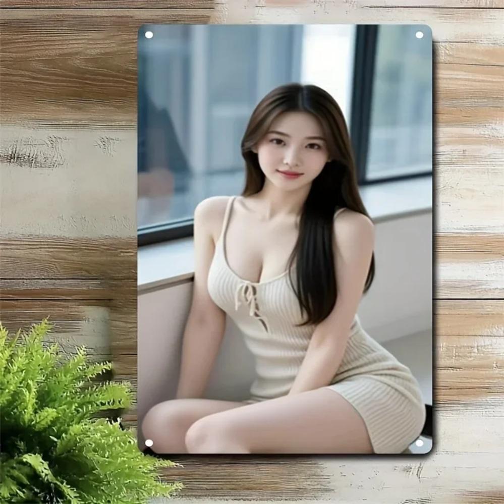 Nowoczesny Portret Kobiety Metalowy Znak Sztuka Ścienna, Minimalistyczny Brązowy Żelazny Plakat, Trwały Wystrój Domowego Biura Kawiarni