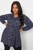 Women's Big Size Blouse Plus Size V-Neck Long Sleeve Lycra Blouse with Elastic Wrists and Frilly Skirt 321406