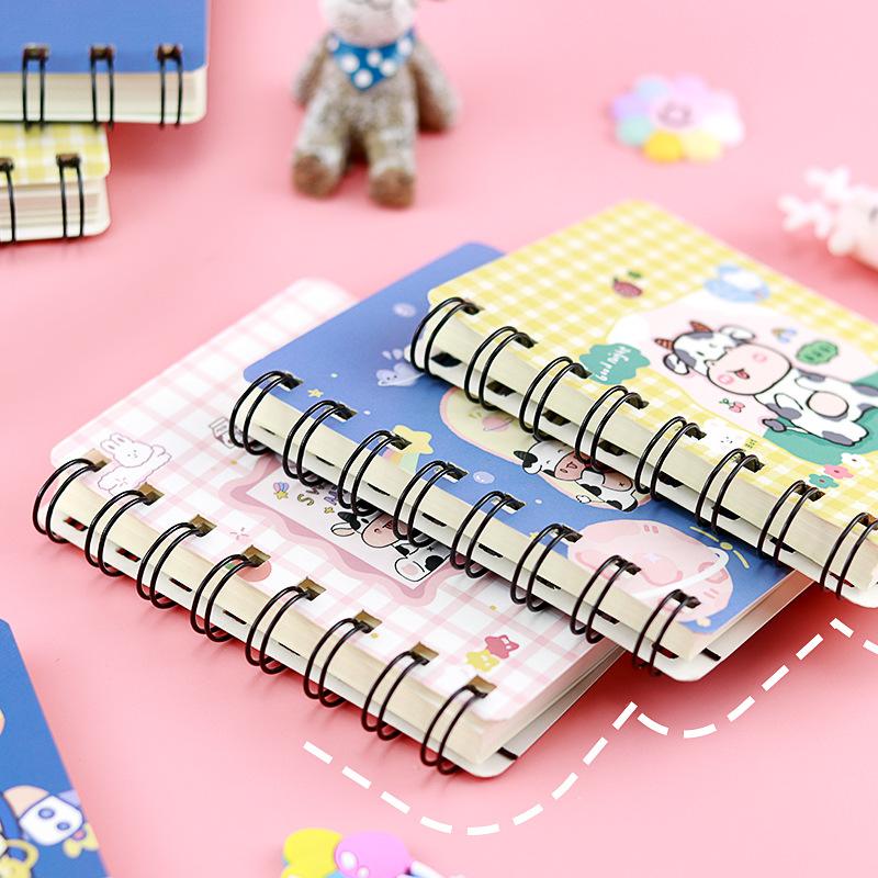 Kawai Cartoon Animal Rollover Coil Notebook Portable Cute Cow Mini Notepad Portable Pocket Office School Supplies Stationery