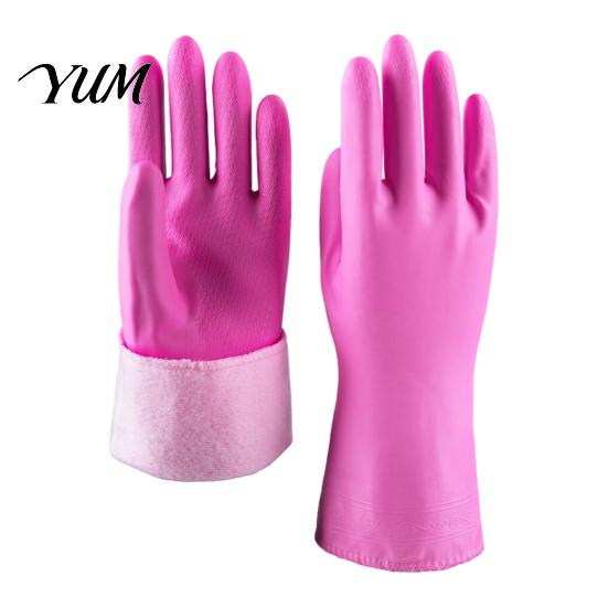 Non Slip Dish Washing Mitts PVC Rubber Cleaning Gloves, Thickened with Warm Fleece Lining Dishwashing Reusable Latex Free Gloves Waterproof Anti-Slip
