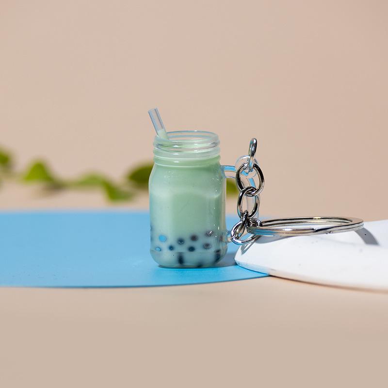 Simulation Milk Tea Cup Keychain Creative Bag Pendant Small Gift for Tea Shops Couple Family Keychain Pendant