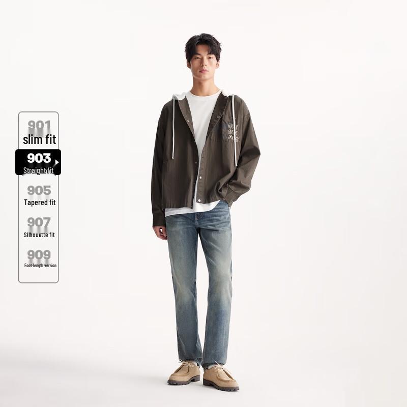 JACK&JONES Men's Embroidered Straight Fit Washed Denim Jeans