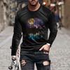 Spring and Autumn Round Neck 3D Scenic Moonlit Forest Pattern Printed Top Fashionable Casual Long Sleeved Men's T-shirts