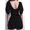 Spring New Women's Clothing French Socialite Style round Neck Puff Sleeves Waist Trimming Short Dress 5584316