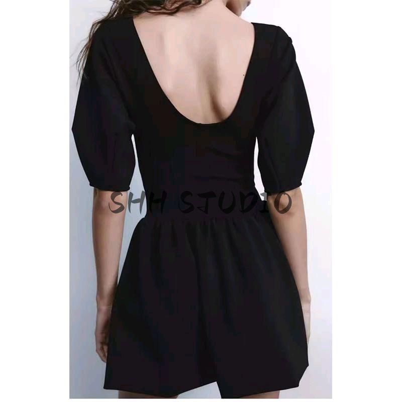 Spring New Women's Clothing French Socialite Style round Neck Puff Sleeves Waist Trimming Short Dress 5584316