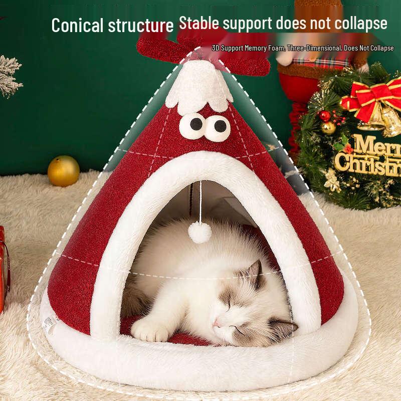 OEING Christmas Pet Tent Bed
