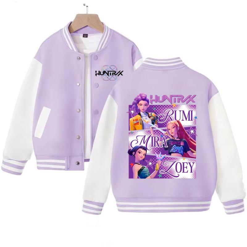 

Новая повседневная куртка, куртка на весну-осень Детская бейсбольная форма, K-pop, мультяшный принт охотника на демонов, милая спортивная футболка для девочки 120
