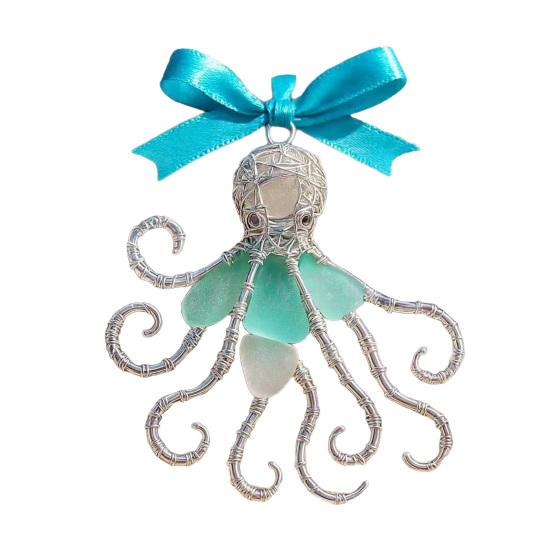 Coastal Christmas Ornaments Ocean Themed Sea Glass Ornaments Acrylic Seahorse Dolphin Turtle Nautical Xmas Tree Ornament for Home Party Decor