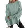 Loose Fleece Sweatshirt Round Neck Side Split Long Sleeve Casual Top For Women