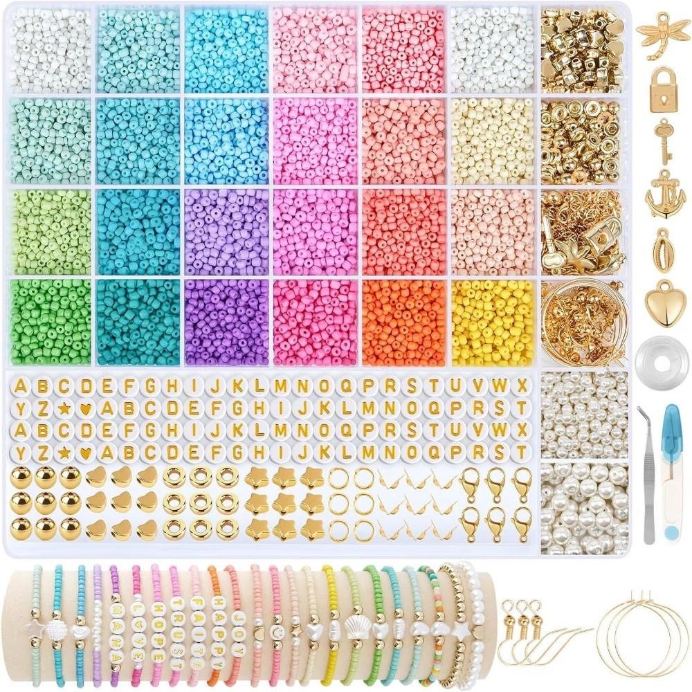 28+2Grid Jewelry Making 3mm Glass Beads Set with Letter Bead Premium Glass Rice Beads Set Friends