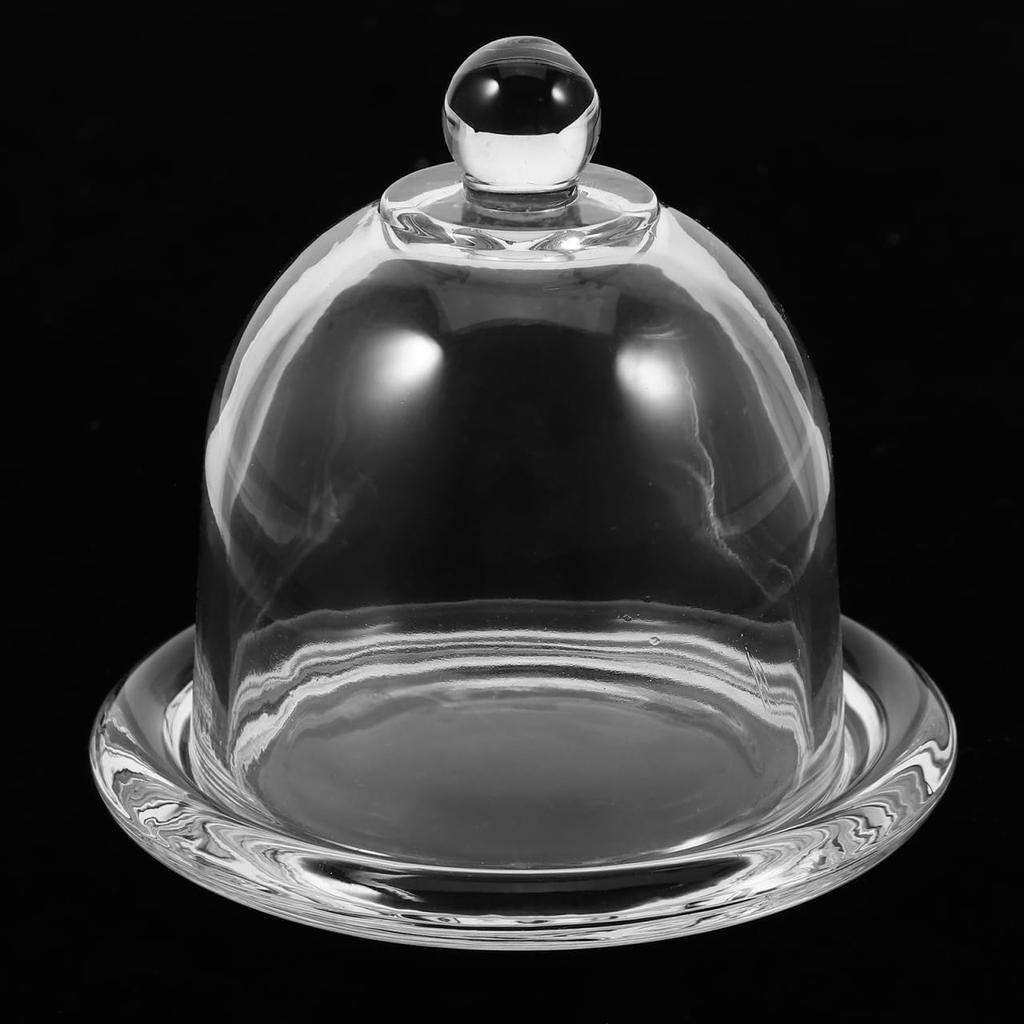PRETYZOOM Glass Cake Stand with Lid - 9x9cm Mini Cupcake Display Dome, Appetizer Serving Tray Dessert Platter for Macarons, Cannoli, Desserts