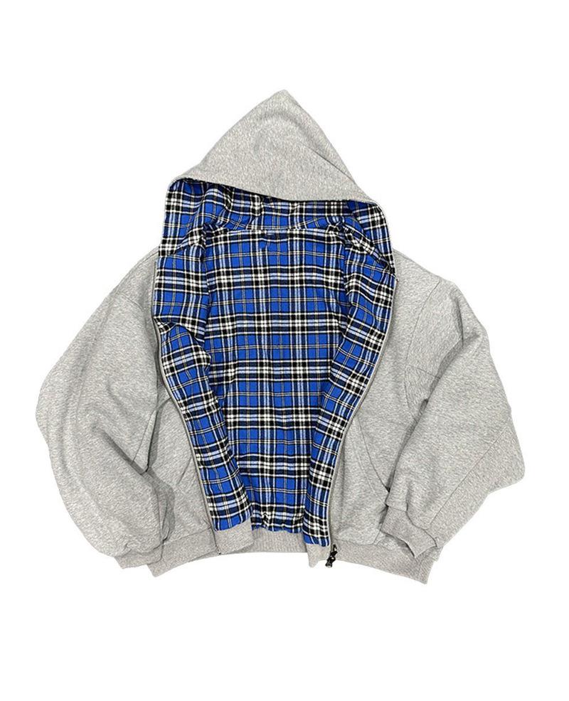 Herren Wendbarer Kapuzen-Karomuster-Patchwork-Reißverschluss-Hoodie - Herbst/Winter Kollektion