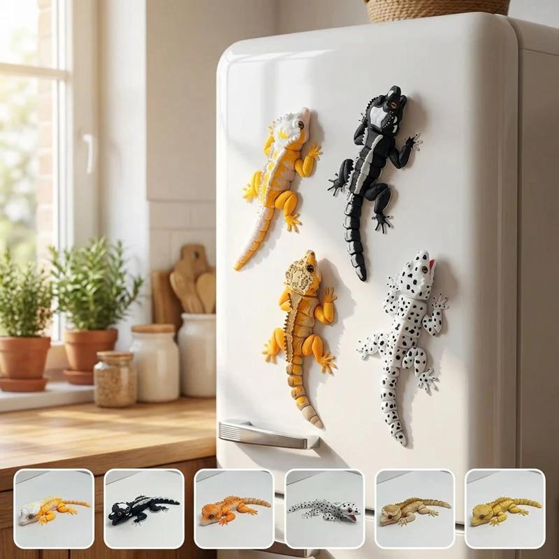 3D Geprinte Crested Gecko Figuur met Beweegbare Gewrichten Hagedis Koelkastmagneet Bureauornament Woonkantoor Decoratie voor Reptielenliefhebbers