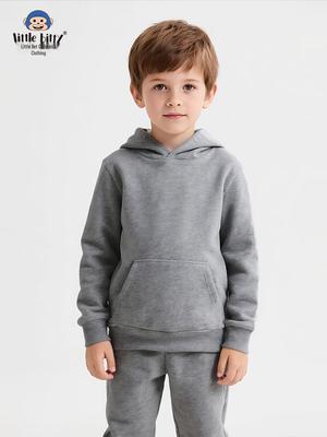 2025 Herbst/Winter Kinder Kapuzenpullover & Sweatpants Set - Einfarbig, Basic-Stil
