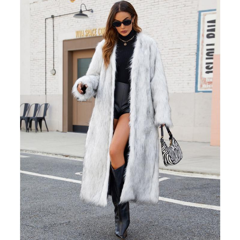 Cappotto Invernale Caldo Shaggy Lungo da Donna in Ecopelliccia
