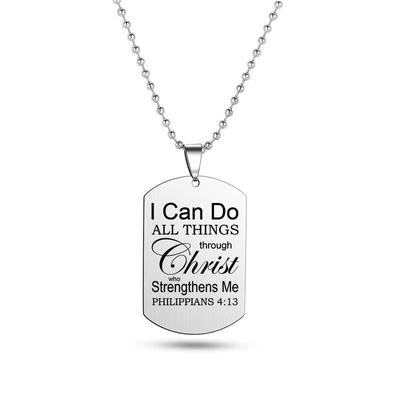 Halskette mit Bibelversen und Psalmen, „I Can Do All Things“, cooler Anhänger aus Edelstahl, christlicher Schmuck für Männer und Frauen