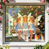 Fairy Window Sticker, Watercolor 4 Fairies Swing Window Cling, Colorful Flowers Butterflies Static Glass Decal for Kids Room Bedroom