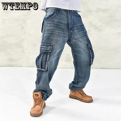 Blue Jeans Plus Size Cargo Jean Trousers Loose Casual Jeans Pants Fall Winter New Mens Baggy Hip Hop Jeans Streetwear Skateboard Denim Pants 40 42 44
