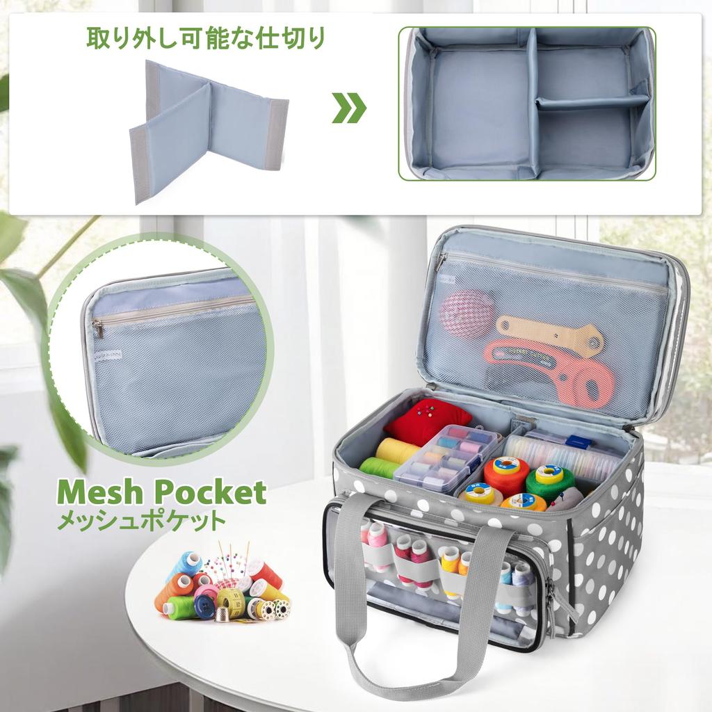 Luxja Sewing Box, Sewing Bag, Double Layer, Large Capacity, with Transparent Compartment and Removable Divider, for Storing and Carrying Sewing Tools,