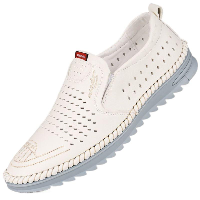 Summer Men's Sandals Hollow Hole Mesh Breathable Work One Pedal No Shoelaces Business Work Casual Leather Shoes Mens Shoes