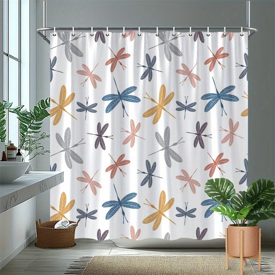 1Pc Fun Dragonfly Patterned Shower Curtain, Made Of Polyester, Machine Washable, Suitable For Bathroom Decor.