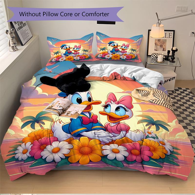 3pcs Daisy Donald Duck Printed Quilt Set - Includes 1 Quilt Cover and 2 Pillowcases, Machine Washable - Suitable for All Seasons.B013